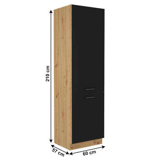 Skříňka na vestavěnou lednici, černý mat / dub artisan, Monro 60 LO-210 2F