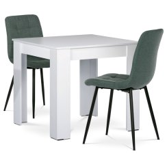 Jídelní set 1+2, stůl 80x80 cm, bílá MDF, židle zelená látka, černý lak