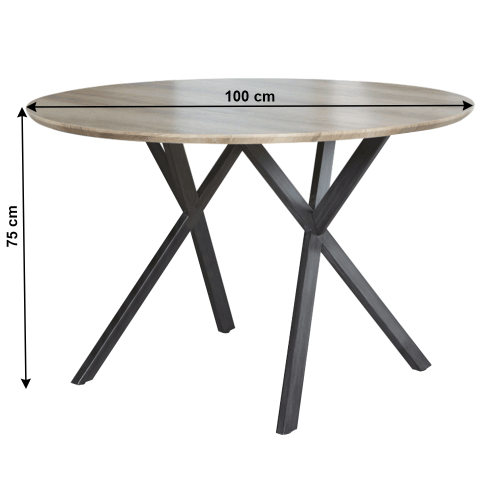 Jídelní stůl, dub šedý/černá, průměr 100 cm, AKTON
