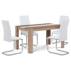 Jídelní set 1+4, stůl 138x80 cm, MDF dub sonoma, židle bílá ekokůže, šedý lak