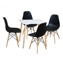 Jídelní stůl 80x80 UNO bílý + 4 židle UNO černé