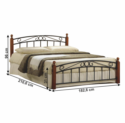 Manželská postel, třešeň / černý kov, 180x200, DOLORES