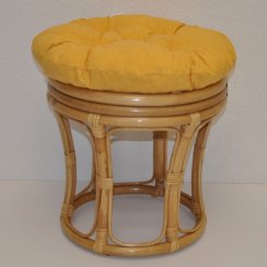 Ratanová taburetka velká medová polstr žlutý melír