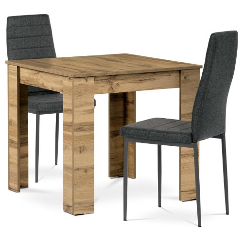 Jídelní set 1+2, stůl 80x80 cm, MDF dub wotan, židle černá látka, černý lak