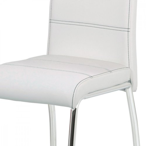 Jídelní židle, potah bílá ekokůže, černé prošití, -HC-484 WT