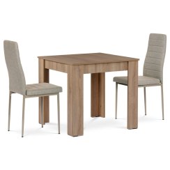 Jídelní set 1+2, stůl 80x80 cm, lamino dub sonoma, židle krémová látka, cappucino lak