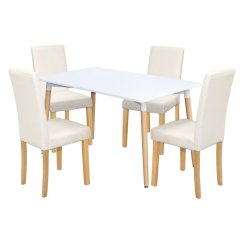 Jídelní stůl ONE 140x90 bílý + 4 židle PRIMA bílá/světlé nohy