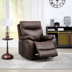 Relaxační křeslo, elektrické bezdrátové ovládání, hnědá, látka vintage, TV-4094 BR3