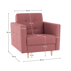 Celočalouněné křeslo, starorůžová látka, AMEDIA