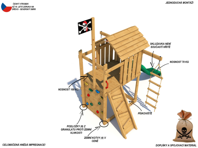 Dětské hřiště Monkey´s Home Malý pirát JOE s modrou skluzavkou Dětské hřiště Monkey´s Home Malý pirát JOE s modrou skluzavkou