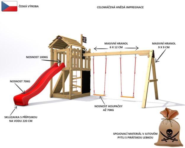 Dětské hřiště Monkey´s Home Malý pirát RED s modrou skluzavkou Dětské hřiště Monkey´s Home Malý pirát RED s modrou skluzavkou