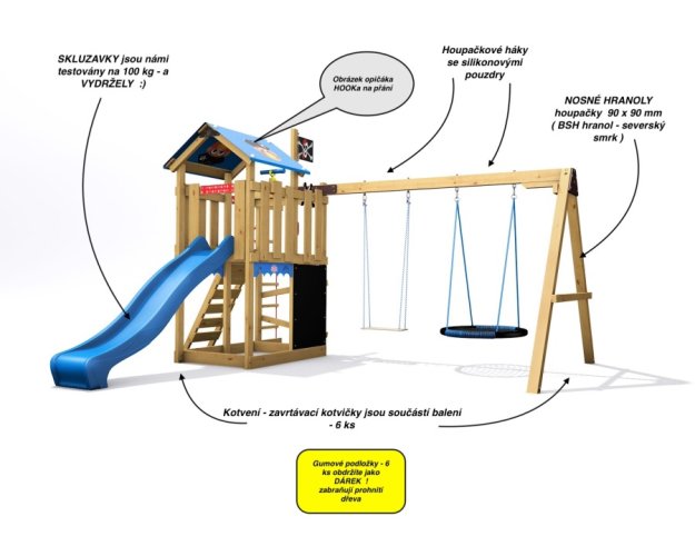 Dětské hřiště Monkey´s Home Malý pirát HOOK s modrou skluzavkou Dětské hřiště Monkey´s Home Malý pirát HOOK s modrou skluzavkou