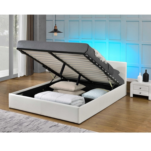 Manželská postel s RGB LED osvětlením, bílá, 180x200, JADA NEW