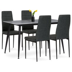 Jídelní set 1+4, stůl 130x70, deska slinutý kámen v imitaci šedého matného mramoru, židle zelená látka, černý lak
