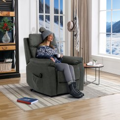 Polohovací křeslo, elektrické kabelové ovládání, šedá, látka vintage, TV-5874 GREY