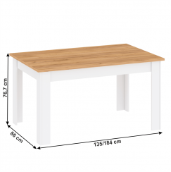 Jídelní stůl, bílá alba / dub craft zlatý, 135-184x86 cm, LANZETTE S