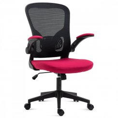 Kancelářská židle, černý plast, červená látka, sklápěcí područky, kolečka pro tvrdé podlahy