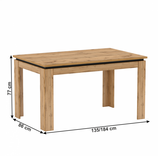 Jídelní rozkládací stůl, dub Wotan, 135-184x86 cm, TORONTA S