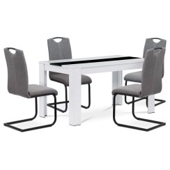 Jídelní set 1+4, stůl 138x80 cm, bílá MDF, židle šedá látka, černý lak