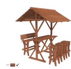 Dřevěný zahradní stůl s lavicemi a stříškou Palmako Leo - hnědá impregnace 198 x 200 cm tl. 28 mm