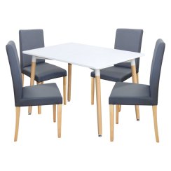 Jídelní stůl ONE 120x80 bílý + 4 židle PRIMA šedá/světlé nohy