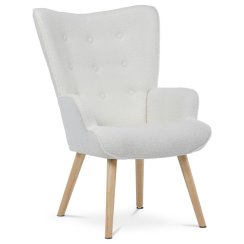 Křeslo ušák, bílá, látka bouclé, AK-309 WT2