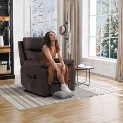 Křeslo polohovací, elektrické, hnědá látka TV-5874 BR