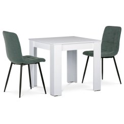 Jídelní set 1+2, stůl 80x80 cm, bílá MDF, židle zelená látka, černý lak