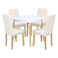 Jídelní stůl ONE 80x80 bílý + 4 židle PRIMA bílá/světlé nohy