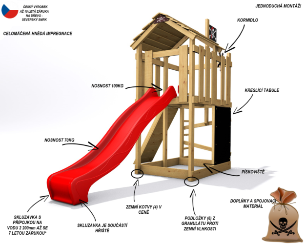 Dětské hřiště Monkey´s Home Malý pirát ZET s červenou skluzavkou Dětské hřiště Monkey´s Home Malý pirát ZET s červenou skluzavkou