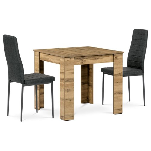 Jídelní set 1+2, stůl 80x80 cm, MDF dub wotan, židle černá látka, černý lak