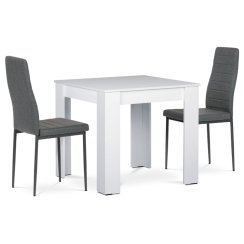 Jídelní set 1+2, stůl 80x80 cm, bílé lamino, židle šedá látka, šedý lak