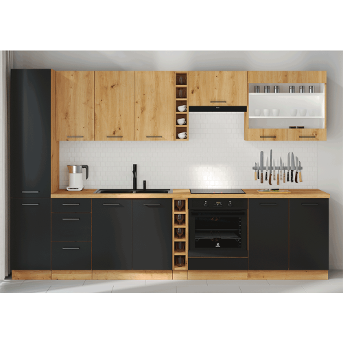 Spodní kuchyňská skříňka, černý mat / dub artisan, Monro 80 D 2F BB