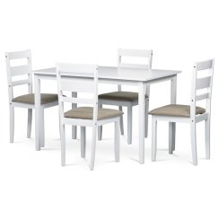 Jídelní set s 4 židlemi, 120x75x75cm, masiv, bílá, AUT-6070 WT