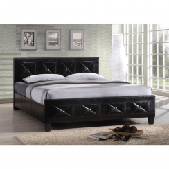 Manželská postel, s roštem, ekokůže černá, 160x200, CARISA