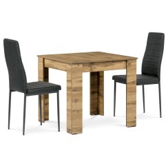 Jídelní set 1+2, stůl 80x80 cm, MDF dub wotan, židle černá látka, černý lak