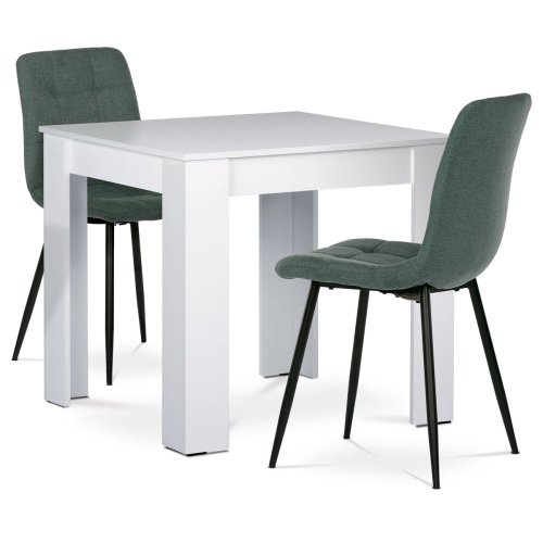 Jídelní set 1+2, stůl 80x80 cm, bílá MDF, židle zelená látka, černý lak