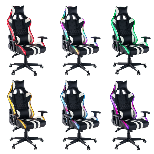Kancelářské / herní křeslo s RGB podsvícením, černá / bílá / barevný vzor, ZOPA